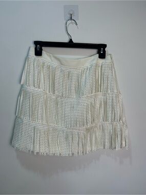 Main Strip White Eyelet Fringe Mini Skirt
